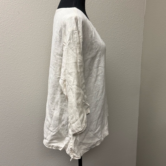 Click Linen Cream Henley Button Boho Tunic Top Medium - Picture 6 of 9